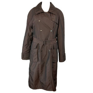 Ensign Coat Womens Sz M Brown Belted Snap Button Puff Insulated Softshell Trench